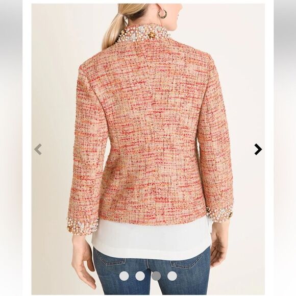 NWT- Chico's- Pink Embellish Jaqueline Tweed Jacket Blazer, Size M (8/10) - Picture 3 of 8